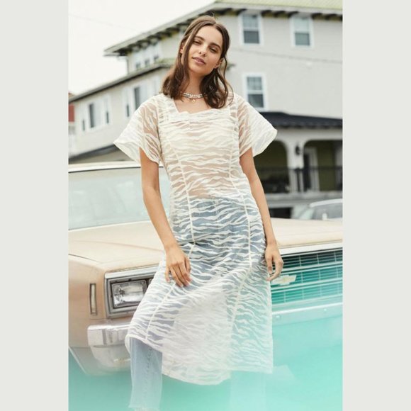 NWOT Urban Outfitters Fes Sheer Tie-Back Tiger Print Midi Dress / Swim Cover - Picture 7 of 7